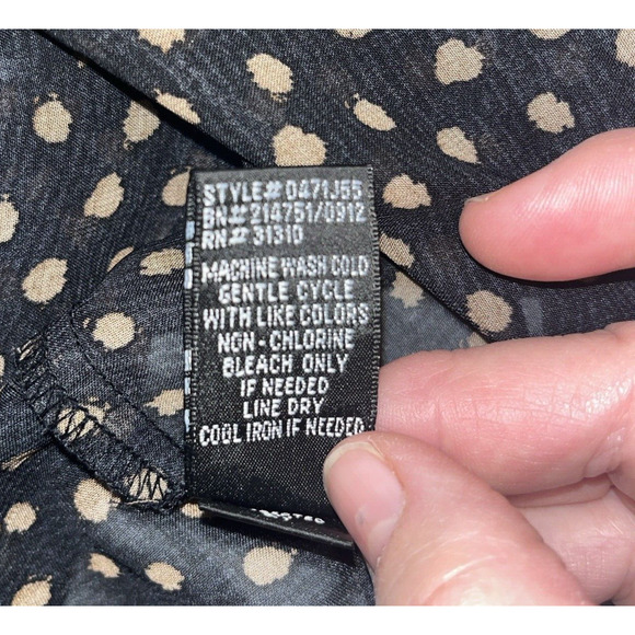 AGB Women's Sheer Polka Dot Button Up Blouse Black/Tan XL Oversized Preppy Twee - Picture 7 of 10